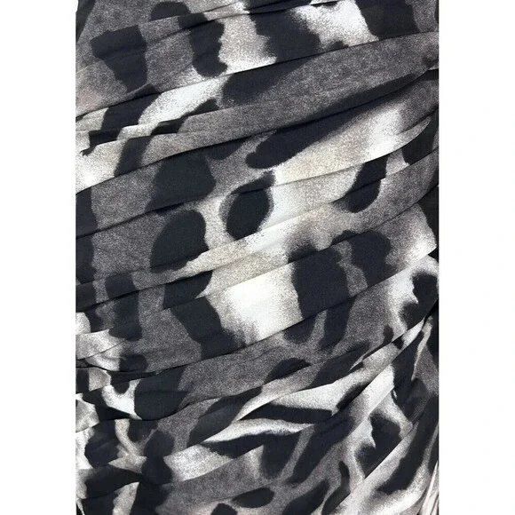 Ann Taylor Animal Print Ruched Sheath Dress Sleeveless Black Grey White Size 6 - Picture 14 of 14